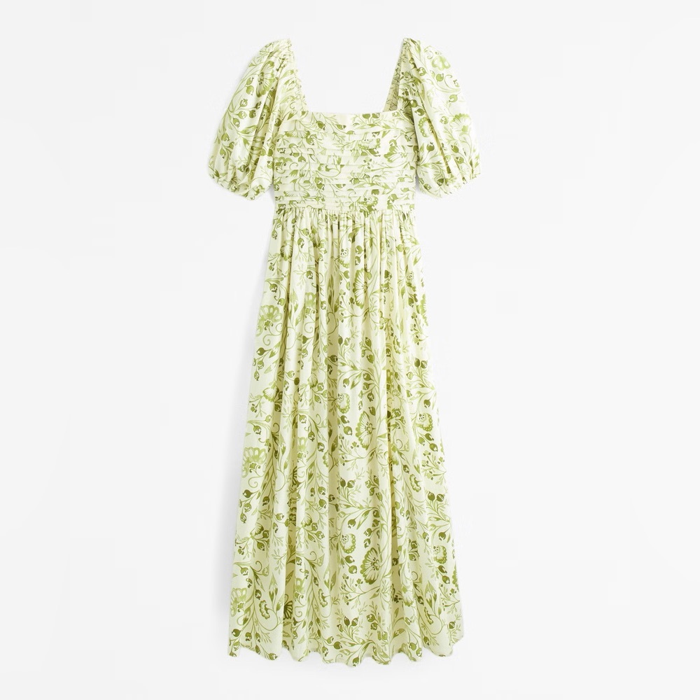 A&F Emerson Poplin Puff Sleeve Maxi Dress in Green Floral Pattern
